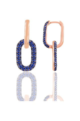 Gümüş Rose Safir Taşlı Sallantılı Trend Küpe