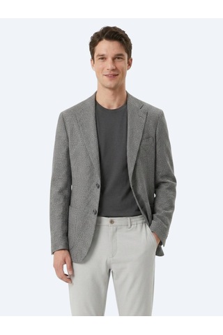 Kip Gri Desenli Comfort Fit Yün Karışımlı Ceket