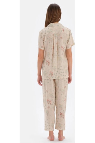 Eros 33550 Kısa Kol Düğmeli Kadın Pijama Takımı Bej