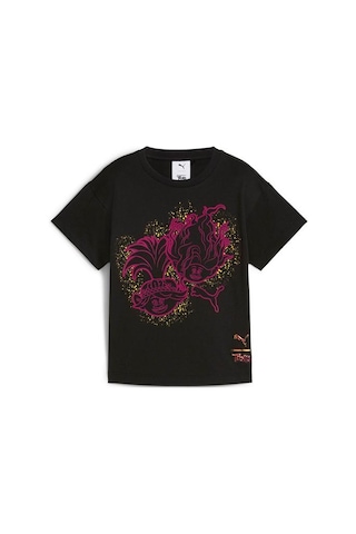 Puma Puma X Trolls Graphic Erkek Çocuk Siyah Yuvarlak Yaka Tişört Siyah