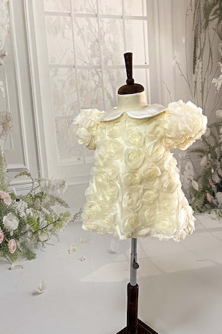 Güllü Kız Çocuk Bebek Bebe Yaka Ekru Abiye Mevlüt Elbise 001