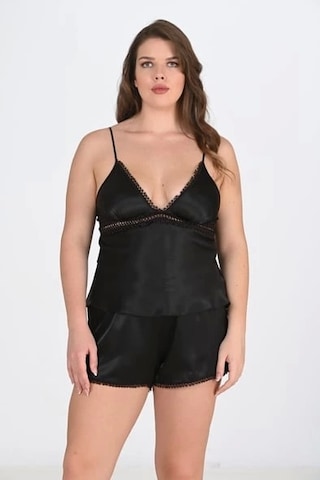 Primoda Siyah Büyük Beden Dantel Detaylı Şort Takımı Siyah