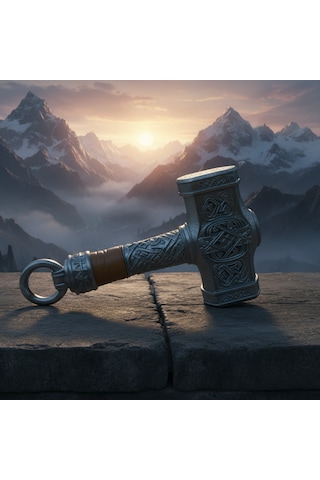 İskandinav Mitolojisi Thor Un Çekici Mjölnir - Antik Gümüş Kaplama Dekoratif Obje 17,3 X 10,7 Cm