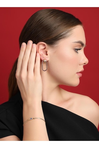 Bitone Oval 14 Ayar Altın Küpe 3.5 Cm T14439 Renkli