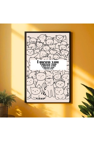 Besay Meow Sevimli Kedi Duvar Posteri-eğlenceli Modern Dekoratif A2 Çerçevesiz