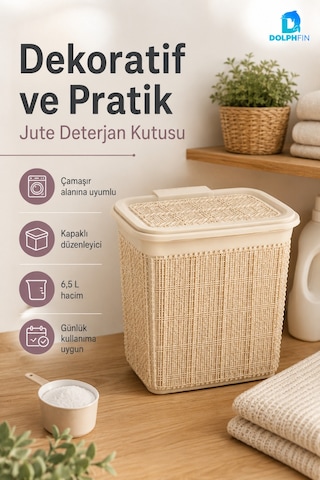 Jute Deterjanlık 6,5 L Plastik Temizlik Malzemesi Düzenleyici Mutfak Banyo Dolap İçi Organizer Bej