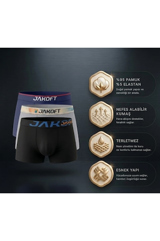 Jakoft Classic Pamuklu Erkek Boxer 3'lü Paket Siyah - Gri - Lacivert