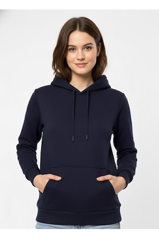 Süvari Oversize Geniş Kesim Pamuklu Yumuşak Dokulu Içi Polarlı Basic Kapüşonlu Sweatshirt Lacivert