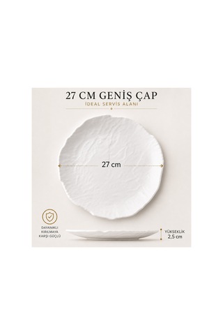 Premium Dokulu Beyaz Termo Melamin Servis Tabağı,27 Cm,kırılmaz Hafif Tabak,modern Sunum Tabağı Beyaz