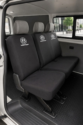 Volkswagen Transporter 4+1 - Siyah Penye Oto Koltuk Kılıfı - Marka Logo Baskılı