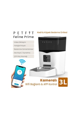 Petfit Feline Prime 3l Wi-fi Kameralı Akıllı Otomatik Kedi Köpek Mama Kabı Besleme Ünitesi Sesli Komut+çelik Kase+app Kontrol