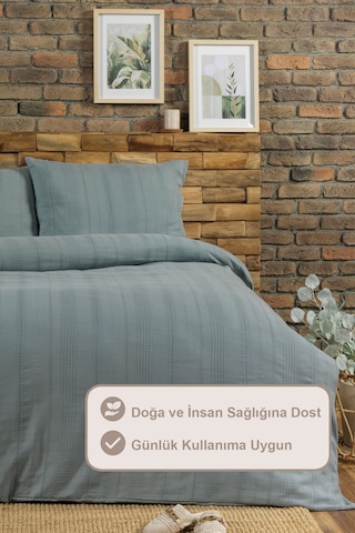 Elart Tiara Nevresim Takımı Tek Kişilik Lastikli Çarşaf %100 Pamuk Ranforce Ahşap Düğmeli 160x220 Cm Yeşil Yeşil