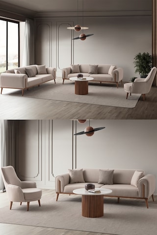 Riva 3+3+1+1 Koltuk Takımı Sütlü Kahve