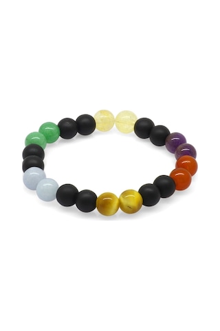 Gümüşhediyeal Küre Kesim Çoklu Doğaltaş Kombinli Kadın Başarı Bilekliği Çok Renkli