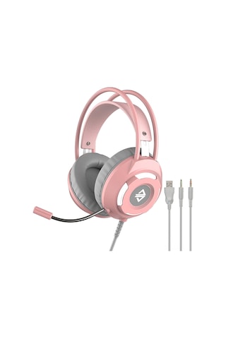 Hombey Ajazz Ax120 Pembe Kulaküstü Kulaklık - Oyun Ve Müzik İçin Aydınlatmalı, Mikrofonlu, 3.5mm+usb Bağlantılı Büyük Kulaklık