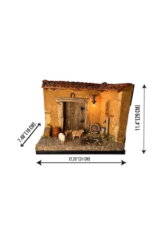 Ahşap Ve Kil Detaylara Sahip Minyatür El Yapımı Rustik Çiftlik Evi Diorama, 3d Koyun Figürler