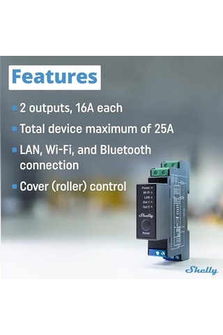 Pro 2pm Wlan & Lan 2 Kanallı Akıllı Röle Şalteri, Akım Ölçümü 25 A Ev Otomasyonu Alexa Ve Google Hom