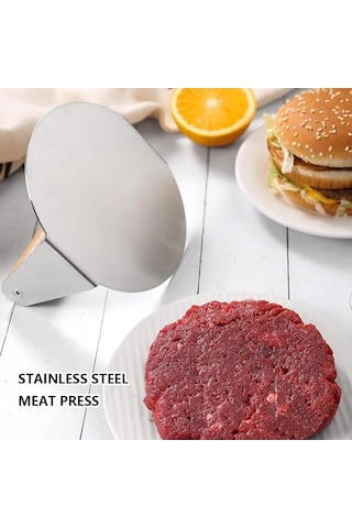 Yuvarlak Smash Burger Presi,12 Cm,3 Mm 304 Paslanmaz Çelik Burger Presi, Ahşap Saplı Diğer
