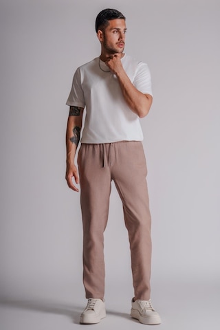 Erkek Yandan Cepli Beli Lastikli Keten Dokulu Relaxed Fit Jogger Pantolon Vizon Vizon