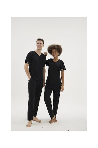 Angbutik Kocabey Kkt-26162k Kadın V Yaka Pijama Takımı Siyah