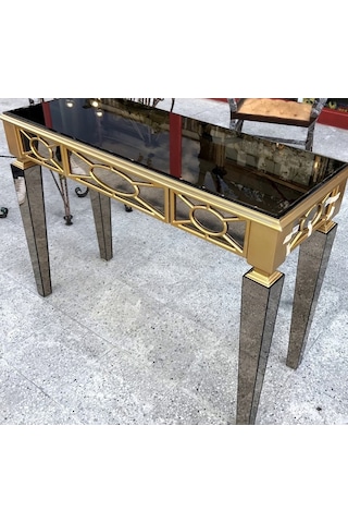 Dresuar MOTİFLİ Ayna Kaplama MODEL Parlak Gold Renk Kayın torna Çekmeceli Kutuda sevk El Yapım Sarı