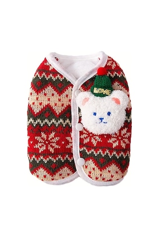 Maxaccess Kışlık Kedi Ceketi Noel Kazak Yünlü Kapamalı Kırmızı Xxl Küçük Köpek Yıkabilir