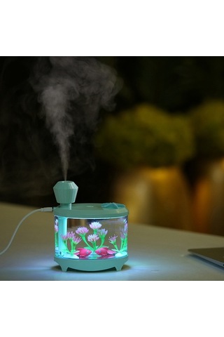 Dancemonkey Usb Mini Akvaryum Nemlendirici Ve Hava Temizleyici - 460ml Su Tankı, Led Gece Lambası