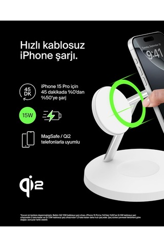 Belkin Boostcharge 3'ü 1 Arada Qi2 Şarj Cihazı, Magsafe Uyumlu Ka 59102867