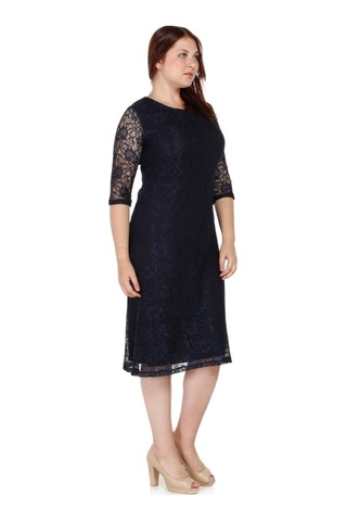 Nidya Moda Büyük Beden Dantel Elbise-4036L Lacivert
