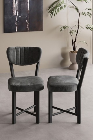 Sandalye 2 Adet Baby Face Kumaş Metal Ayak Modern Mutfak Sandalyesi Cafe Balkon Ofis Elma Antrasit