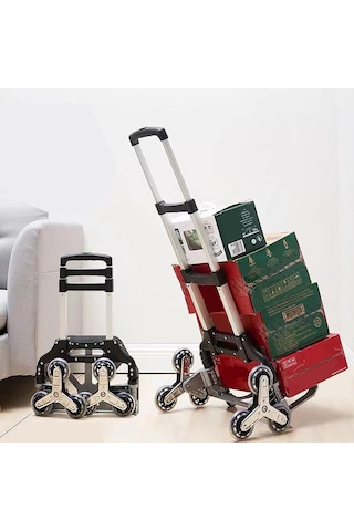 Pro Seri 6 Tekerli 80kg Kapasiteli Merdiven Çıkabilen Katlanır Taşıma Arabası Koli Yük Paket Aracı