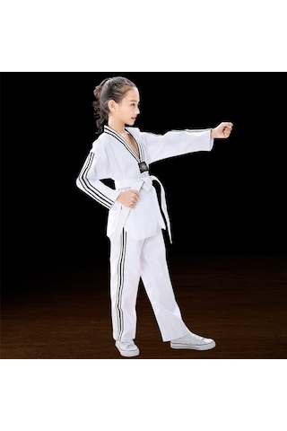 Sones Çocuk Yetişkin Pamuklu Erkek Ve Kadın Tekvando Giyim Eğitim Üniformaları Artı Bar Beyaz Çok Renkli