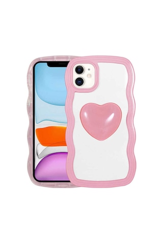 Apple Uyumlu iPhone 11 Kılıf Renkli Kalp Figürlü Zore Ponçik Kapak Pembe