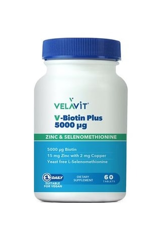 Velavit V-Biotin Plus 5000Mcg Takviye Edici Gıda 60 Tablet
