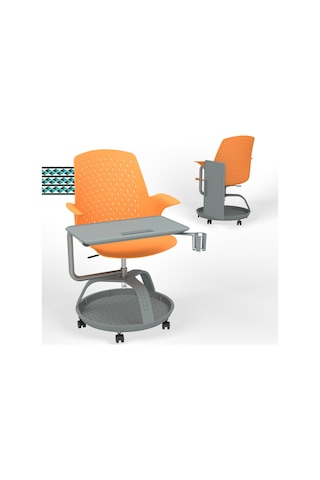 Karr Office Sona 360 Yazı Tablalı Mobil Eğitim Sandalyesi Turuncu