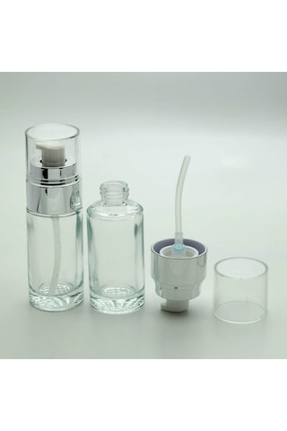 Boş Krem ve Losyon Şişesi 40 ML 5 Adet Şeffaf Gri Kapaklı Boş Şişe