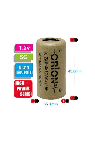 Orion High Power Serisi 2200 mAh 1.2 V SC Boy Ni-CD Industrial Şarj Edilebilir Pil