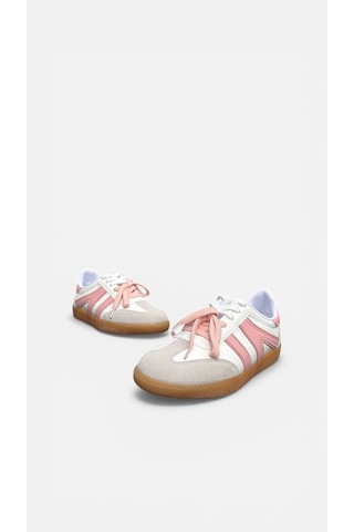Çift Renkli İki Bağcıklı Kadın Spor Ayakkabısı Sneaker Retro Sneaker Beyaz - Pembe