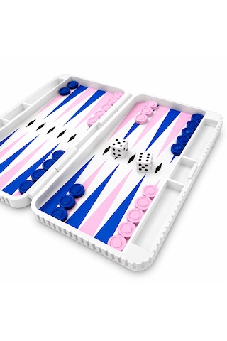 Katlanabilir Tavla Seti 25x22 Cm Mor Mavi Seyahat Tavlası Zar Ve Pullar Dahil Taşınabilir Mini Tavla Oyunu