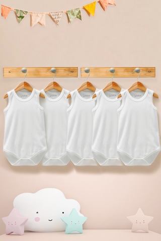 Lilabio %100 Organik Pamuk 5li Beyaz Atlet Bebek Body Beyaz
