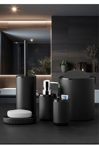 Bay Siyah 5'li Banyo Takımı Banyo Dekorasyonu Için Beşli Set Banyo Aksesuar Ve Düzenleyicileri Najmaddin Standart
