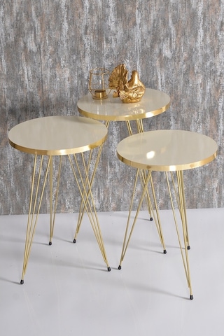Goldfalez Zigon Sehpa Gold Krem Tel