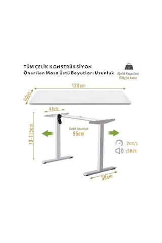 Elektrikli Yüksekliği Ayarlanabilir Ergonomik Bilgisayar & Çalışma Masası - Tek Motorlu 2 Hafızalı Ceviz, 120 Çok Renkli