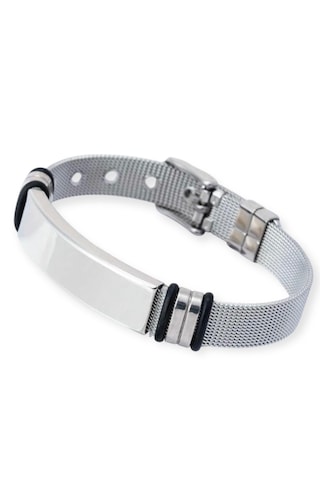 Tamamı Çelik Silver Kemer Kordonlu Şık Çelik Bileklik 23 Cm