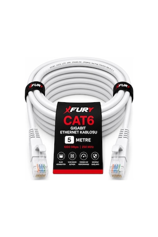 Fury Cat6 Ethernet Kablosu 5 Metre Rj45 Lan İnternet Modem Router Bilgisayar Kablosu