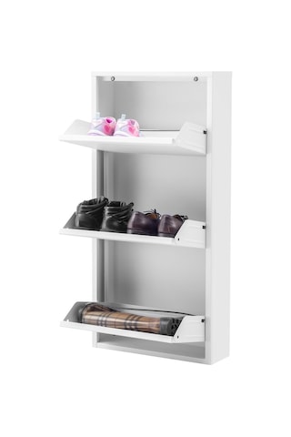 3 Raflı Metal Ayakkabılık Beyaz Metal Ayakkabı Dolabı Rehome