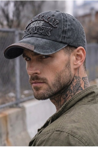 Gigi Luxe Orginal The Black Nakışlı Yıkamalı Deri Eskitme Cap Baseball Şapka Kep Siyah Siyah