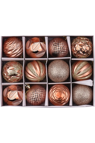 Qingmipy 12 Adet 6cm Pvc Noel Ağaç Dékorasyonu, Rose Gold Renkli Asılı Noel Topları, Noel Sokak Ve Ev Dekoru