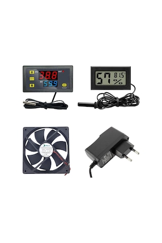 Kuluçka Makinesi Seti - 4 Parça - W3230 Termostat 220v - Isı Nem Ölçer - 12v Adaptör - 120x120 12v Fan-4934