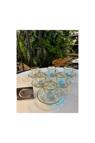 Özel Tasarım Gold Yaldızlı 6 Kişilik 12 Parça Kahve, Çay Fincanı Espresso Takımı, Cam Fincan, Modern